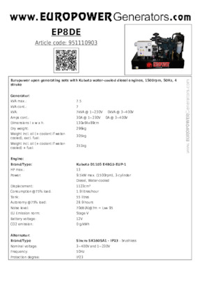Naftové elektrocentrály Europower EP8DE (S)