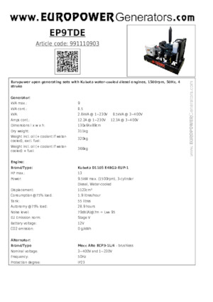 Naftové elektrocentrály Europower EP9TDE (MA)
