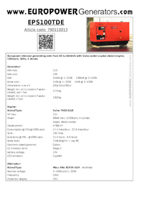 Naftové elektrocentrály Europower EPS100TDE (MA)