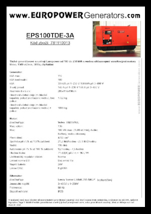 Naftové elektrocentrály Europower EPS100TDE-3A (LS)