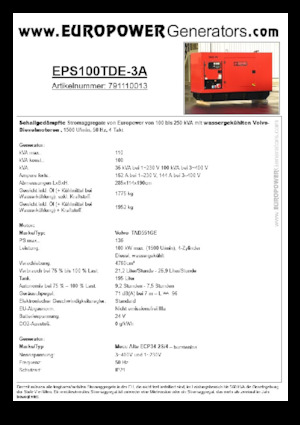 Naftové elektrocentrály Europower EPS100TDE-3A (MA)