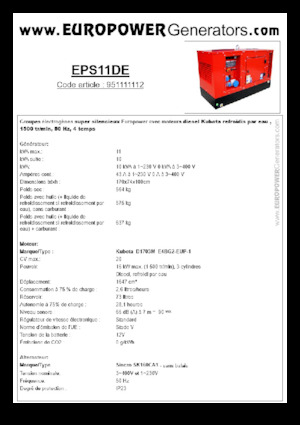 Naftové elektrocentrály Europower EPS11DE (S)