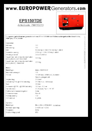 Naftové elektrocentrály Europower EPS150TDE (MA)