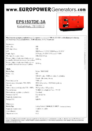 Naftové elektrocentrály Europower EPS150TDE-3A (LS)