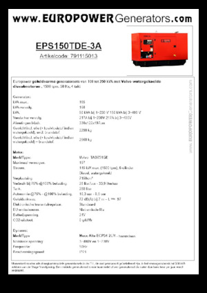 Naftové elektrocentrály Europower EPS150TDE-3A (MA)