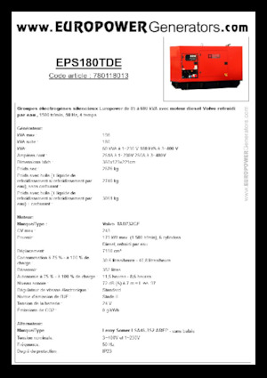 Naftové elektrocentrály Europower EPS180TDE (LS)