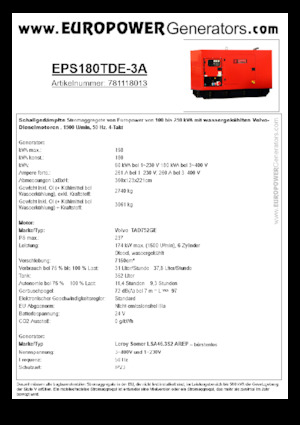 Naftové elektrocentrály Europower EPS180TDE-3A (LS)