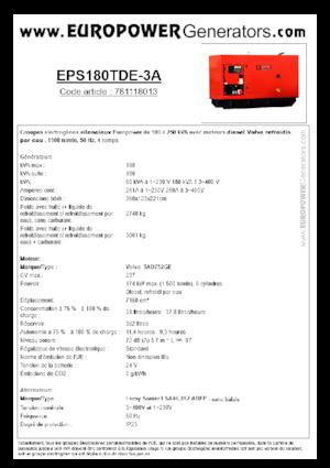 Naftové elektrocentrály Europower EPS180TDE-3A (LS)