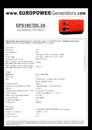 Naftové elektrocentrály Europower EPS180TDE-3A (LS)