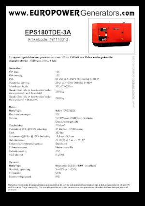 Naftové elektrocentrály Europower EPS180TDE-3A (MA)
