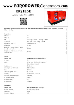 Naftové elektrocentrály Europower EPS18DE (S)