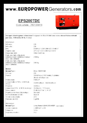 Naftové elektrocentrály Europower EPS200TDE (LS)