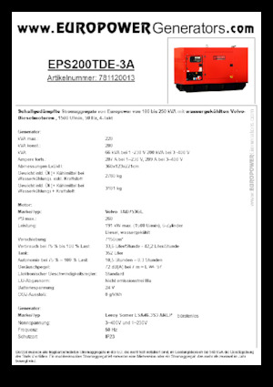 Naftové elektrocentrály Europower EPS200TDE-3A (LS)