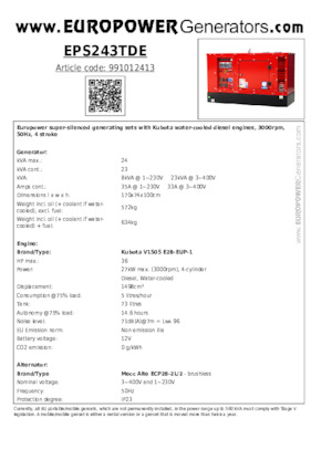Naftové elektrocentrály Europower EPS243TDE (MA)