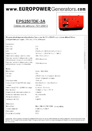 Naftové elektrocentrály Europower EPS250TDE-3A (MA)