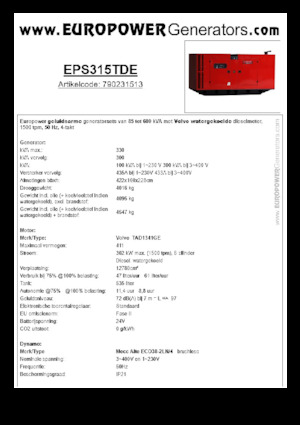 Naftové elektrocentrály Europower EPS315TDE (MA)