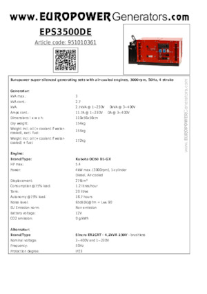 Naftové elektrocentrály Europower EPS3500DE (S)