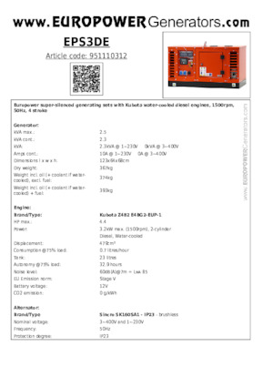 Naftové elektrocentrály Europower EPS3DE (S)