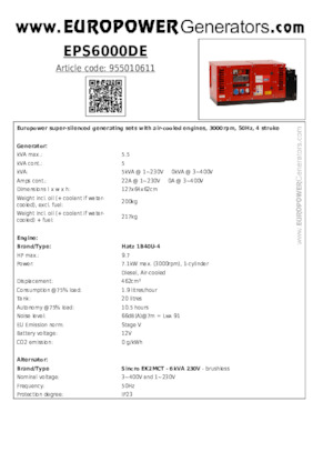 Naftové elektrocentrály Europower EPS6000DE (S)