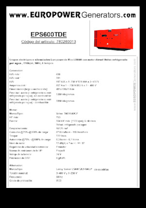 Naftové elektrocentrály Europower EPS600TDE (LS)