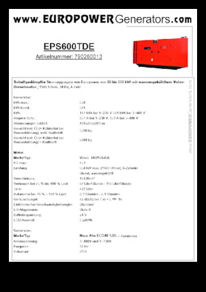 Naftové elektrocentrály Europower EPS600TDE (MA)