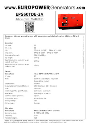 Naftové elektrocentrály Europower EPS60TDE-3A (MA)