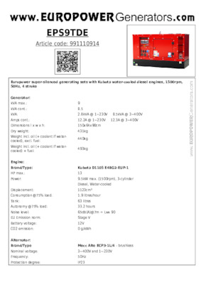 Naftové elektrocentrály Europower EPS9TDE (MA)