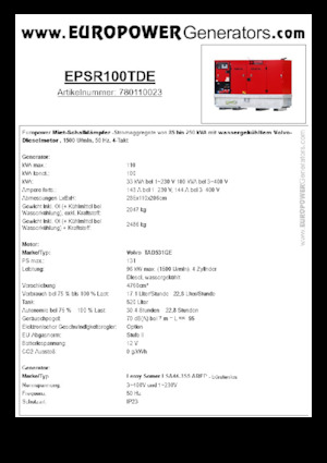 Naftové elektrocentrály Europower EPSR100TDE (LS)