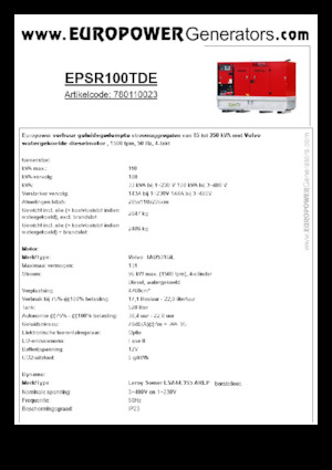 Naftové elektrocentrály Europower EPSR100TDE (LS)