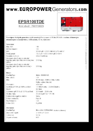 Naftové elektrocentrály Europower EPSR100TDE (MA)