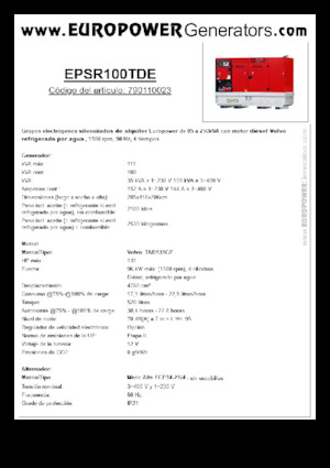 Naftové elektrocentrály Europower EPSR100TDE (MA)