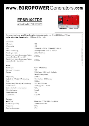 Naftové elektrocentrály Europower EPSR100TDE (MA)