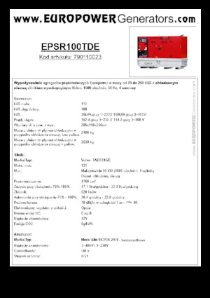 Naftové elektrocentrály Europower EPSR100TDE (MA)