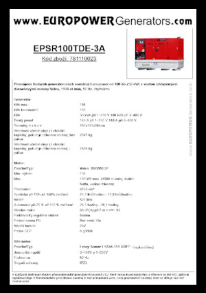 Naftové elektrocentrály Europower EPSR100TDE-3A (LS)