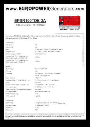 Naftové elektrocentrály Europower EPSR100TDE-3A (LS)