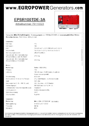 Naftové elektrocentrály Europower EPSR100TDE-3A (MA)