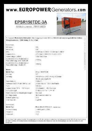 Naftové elektrocentrály Europower EPSR150TDE-3A (MA)