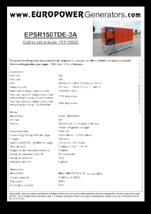 Naftové elektrocentrály Europower EPSR150TDE-3A (MA)