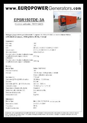 Naftové elektrocentrály Europower EPSR150TDE-3A (MA)