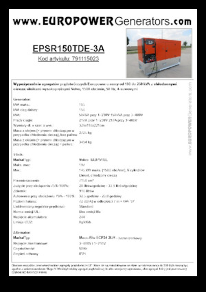 Naftové elektrocentrály Europower EPSR150TDE-3A (MA)