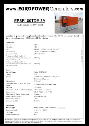 Naftové elektrocentrály Europower EPSR180TDE-3A (LS)