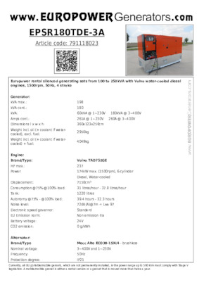Naftové elektrocentrály Europower EPSR180TDE-3A (MA)