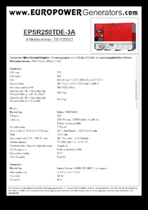 Naftové elektrocentrály Europower EPSR250TDE-3A (LS)