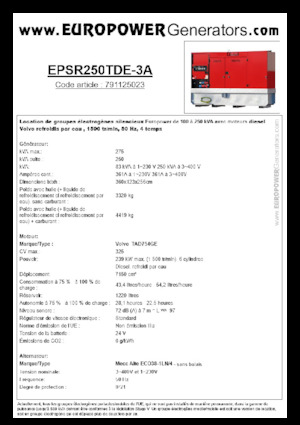 Naftové elektrocentrály Europower EPSR250TDE-3A (MA)
