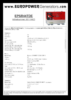 Naftové elektrocentrály Europower EPSR44TDE (LS)