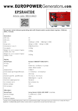 Naftové elektrocentrály Europower EPSR44TDE (LS)