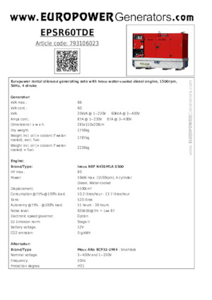 Naftové elektrocentrály Europower EPSR60TDE (MA)