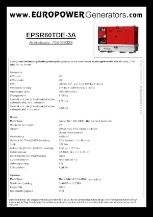 Naftové elektrocentrály Europower EPSR60TDE-3A (MA)