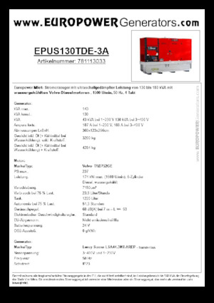 Naftové elektrocentrály Europower EPUS130TDE-3A (LS)