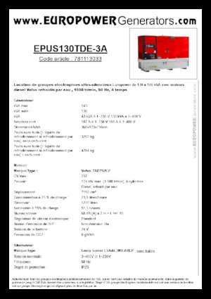 Naftové elektrocentrály Europower EPUS130TDE-3A (LS)